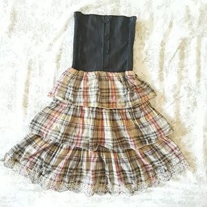 Plaid Chiffon Strapless Dress with Jean Top